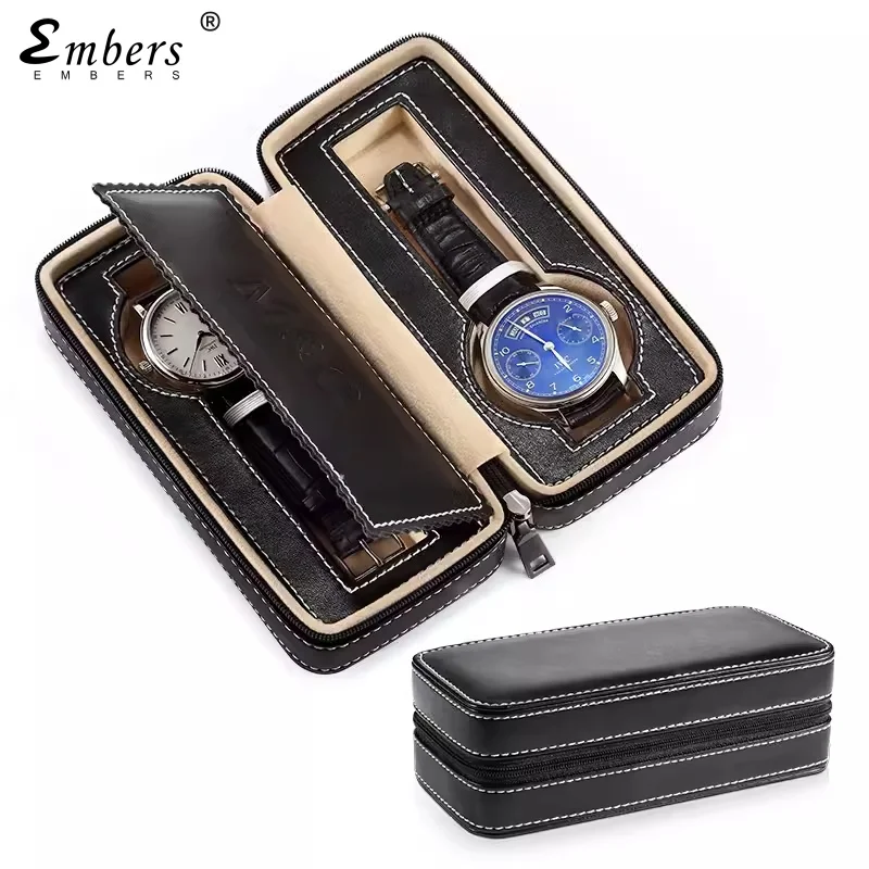 Embers Watch Box 2 4 8 Slots Leather Watch Storage Box Portable Travel Case Shockproof Scratch-resistant