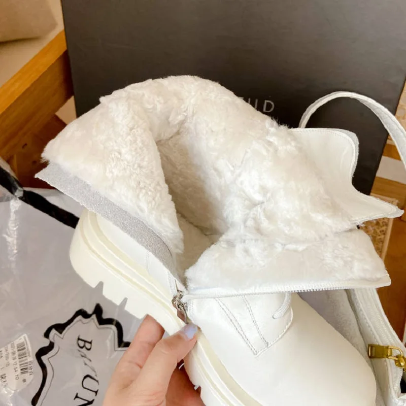 

Snow Boots Keep Warm -30℃ Cowhide Women Winter Shoes Wool Fur Warm Platform Ankle Boots Zip High Top Ladies Shoes Size 43