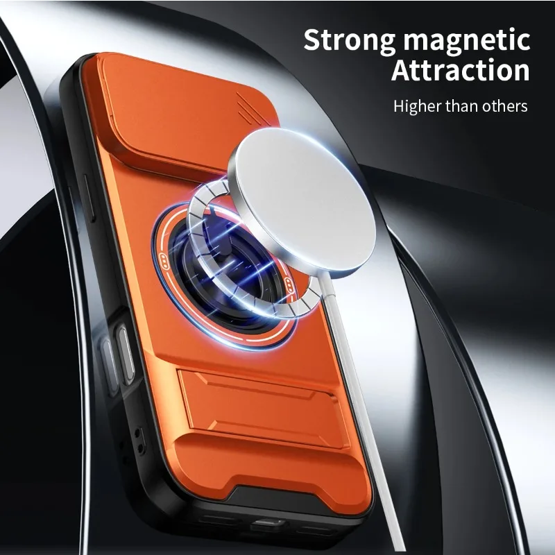 Premium Slide Camera Protection Phone Case with Upright Kickstand and Magnetic Shockproof Back