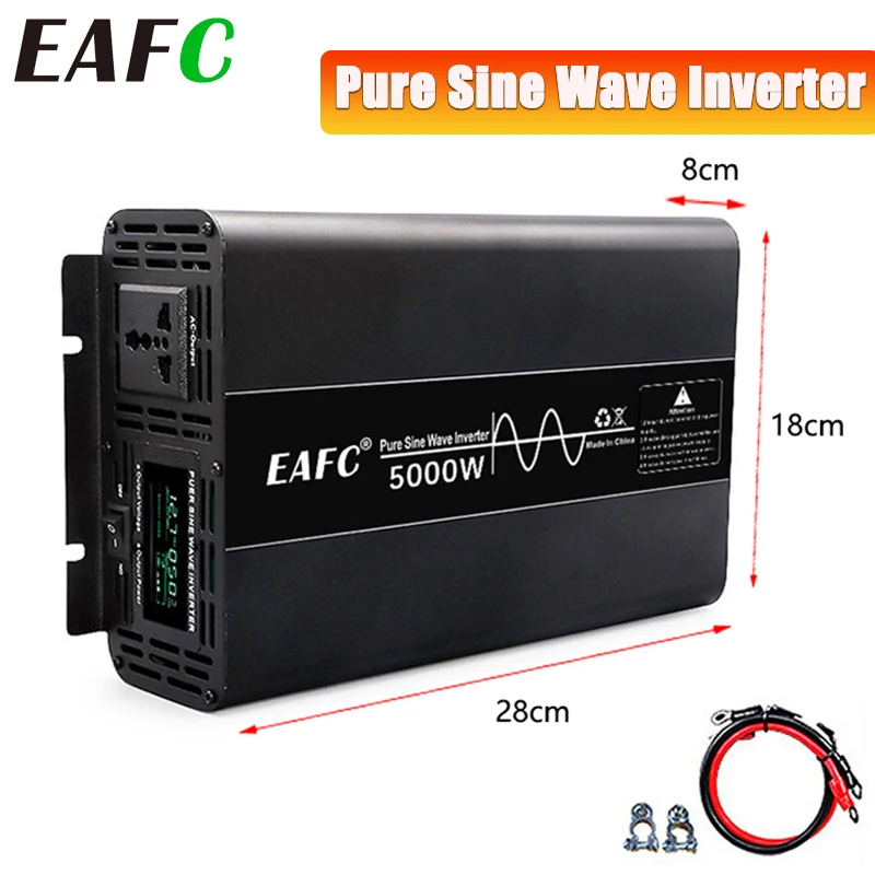 EAFC Pure Sine Car Inverter DC 12V To AC 220V Power 4000W 500W 7000W Converter Transformer with Digital Display Solar Converter