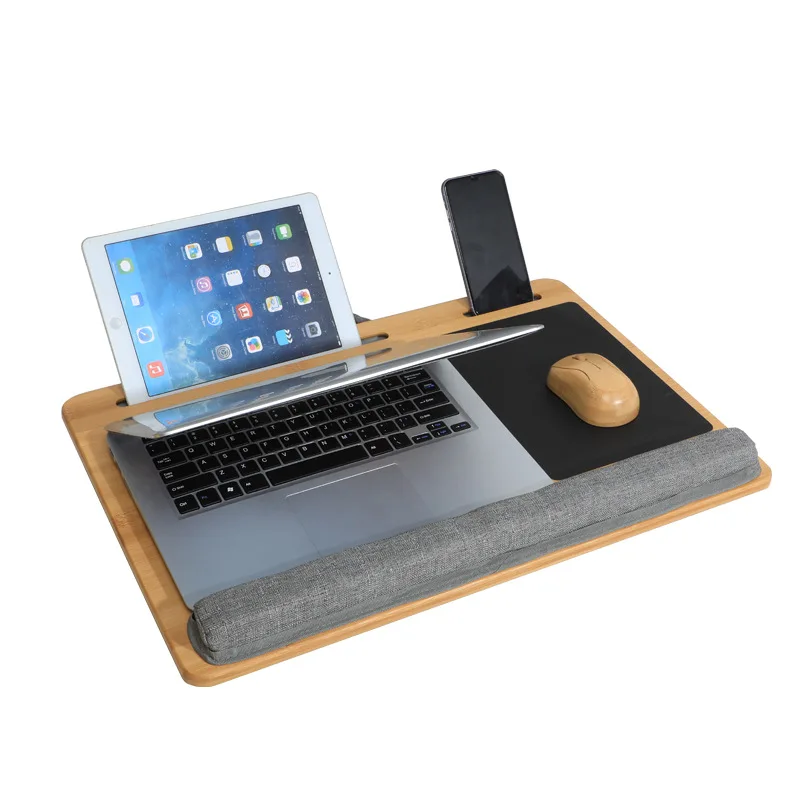 100% Natural Bamboo Platform Laptop Table with Phone Holder Mouse Pad Small Portable Notebook Desks Durable Wood Laptop Stand