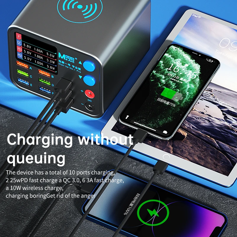 MaAnt 멀티 포트 USB 충전 스테이션 LCD 디지털 디스플레이 무선 충전기 PD QC3.0 고속 충전 허브 (아이폰/안드로이드용)