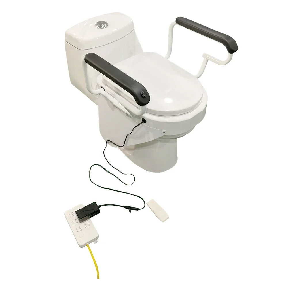 2020 new design D shape electric freestanding toilet seat handrail helper lift with motor for elderly handicap disabled person 5