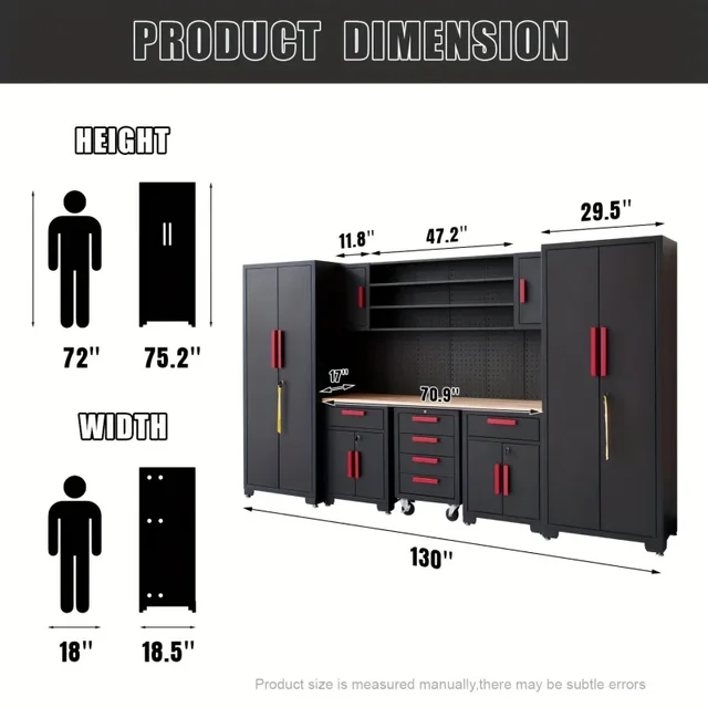 9-Piece Garage Shop Tool Storage Cabinet With Pegboard And Wooden Work Top 5