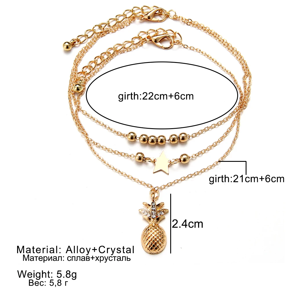 Summer Fashion Crystal Pineapple Anklets Female Barefoot Crochet Sandals Foot Jewelry Bead Ankle Bracelets For Women Leg Chain silver anklet bracelet ankle chains bead bracelet cubic zirconia anklet beads anklet toe foot bracelet fashion accessories ankle slimming bangle