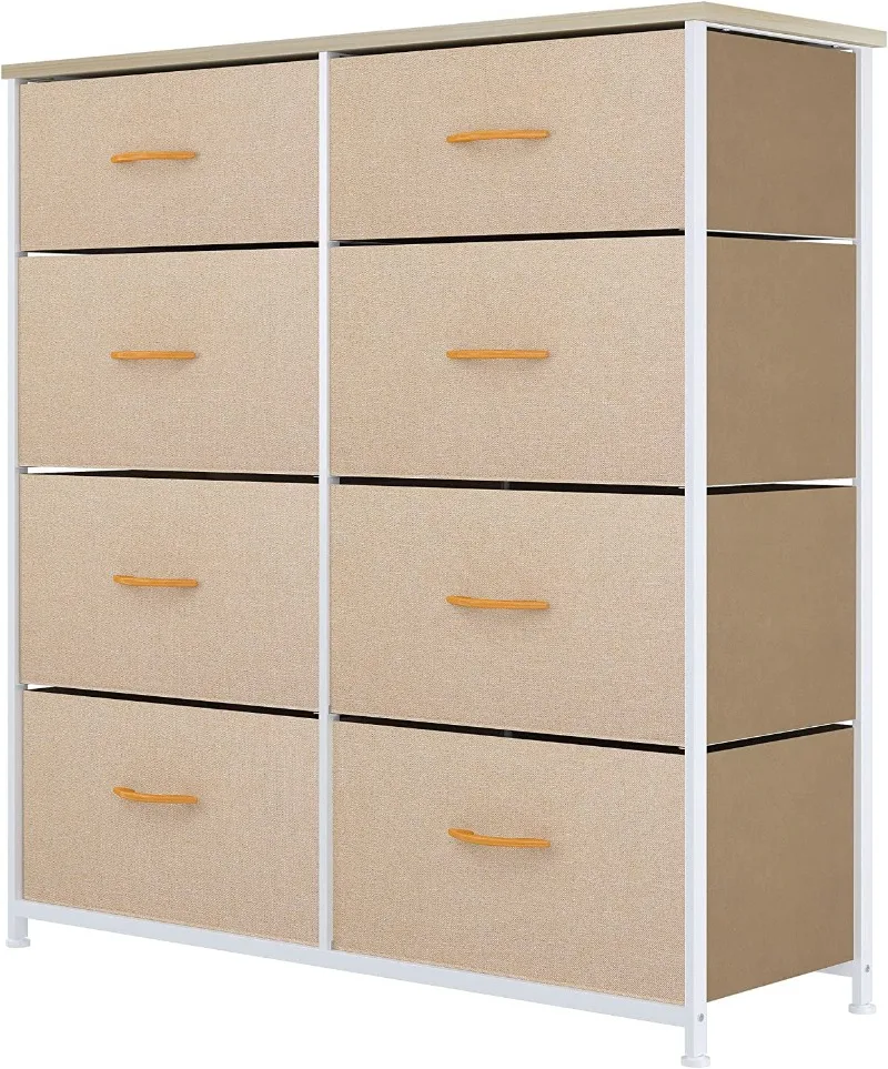 

8 Drawers Fabric Dresser Storage Tower Unit Organizer Unit for Living Room & Closets Sturdy Steel Frame & Easy Pull Fabric Bins
