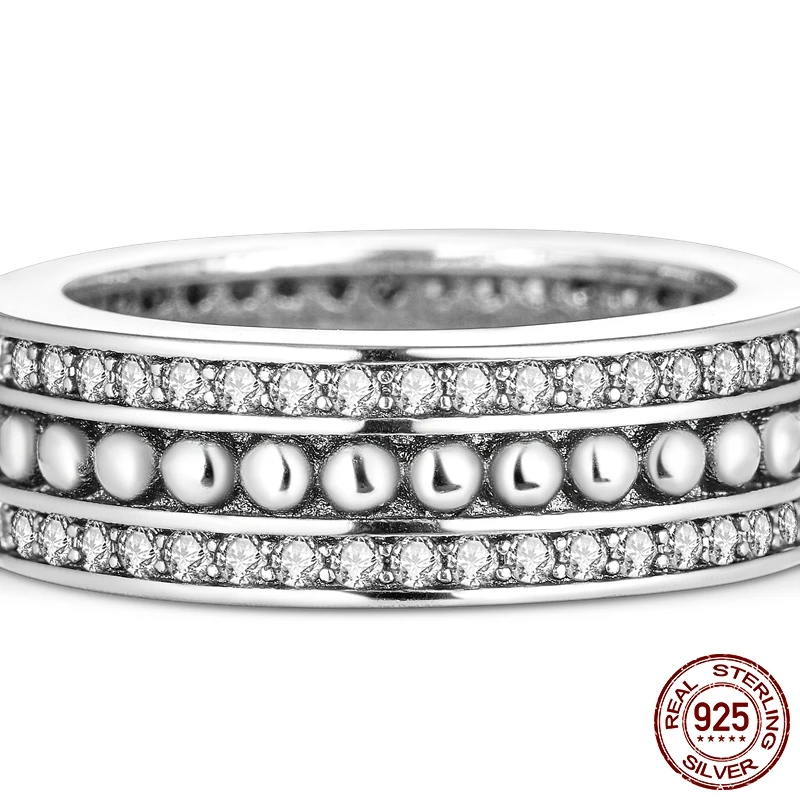 Pandora Beads between Oave Sparkle Rings in Sterling Silver
