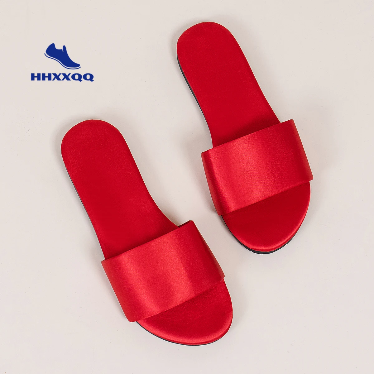 Red Woman Slippers 2022 Summer New Retro Red Satin Flat Slippers Women Large Size One-word Sandals Women Fashion Shoes 