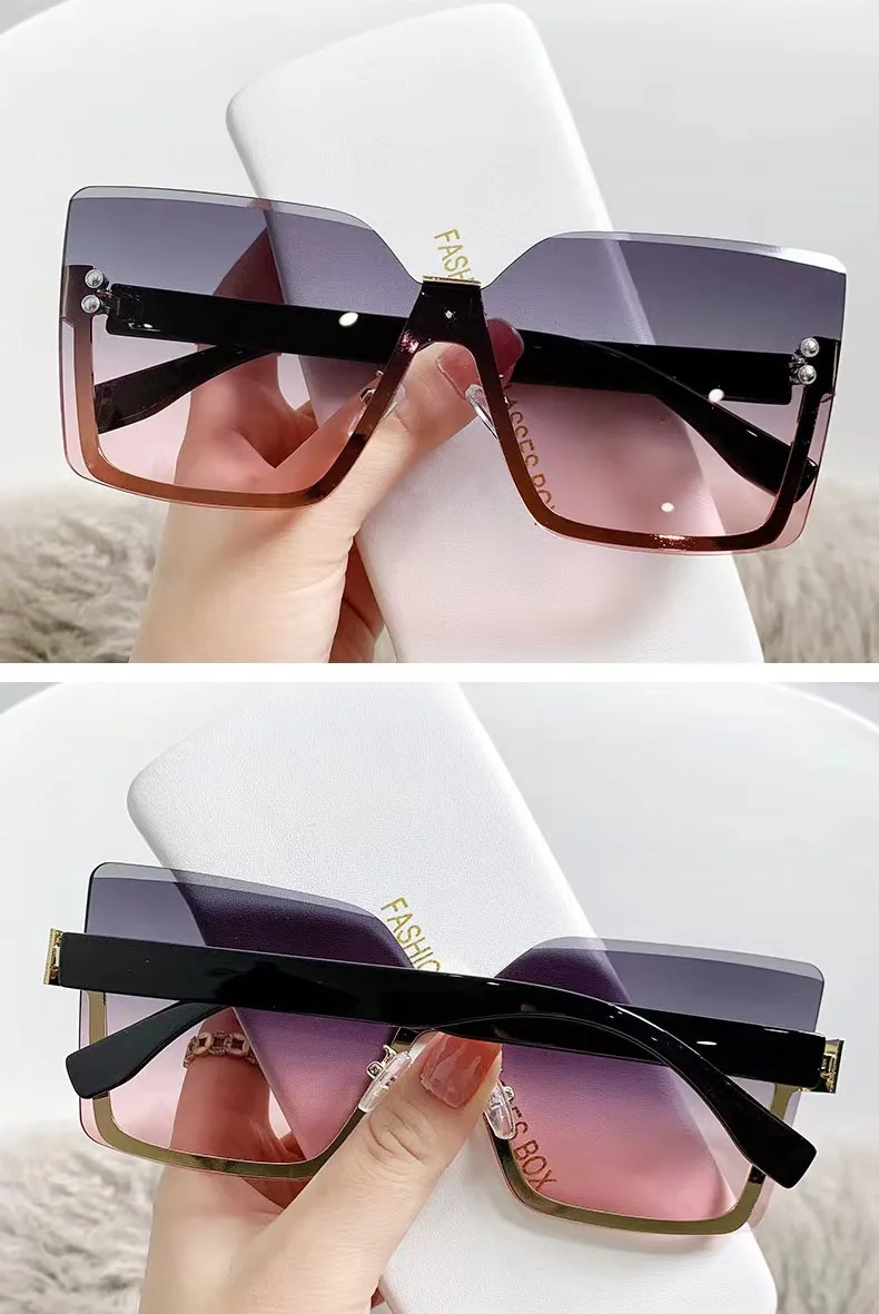 Neue europäische und amerikanische Stil Halb rahmen Metall Sonnenbrille Mode schlanke Damen Sonnenbrille Anti-UV-Brille – Detail 9