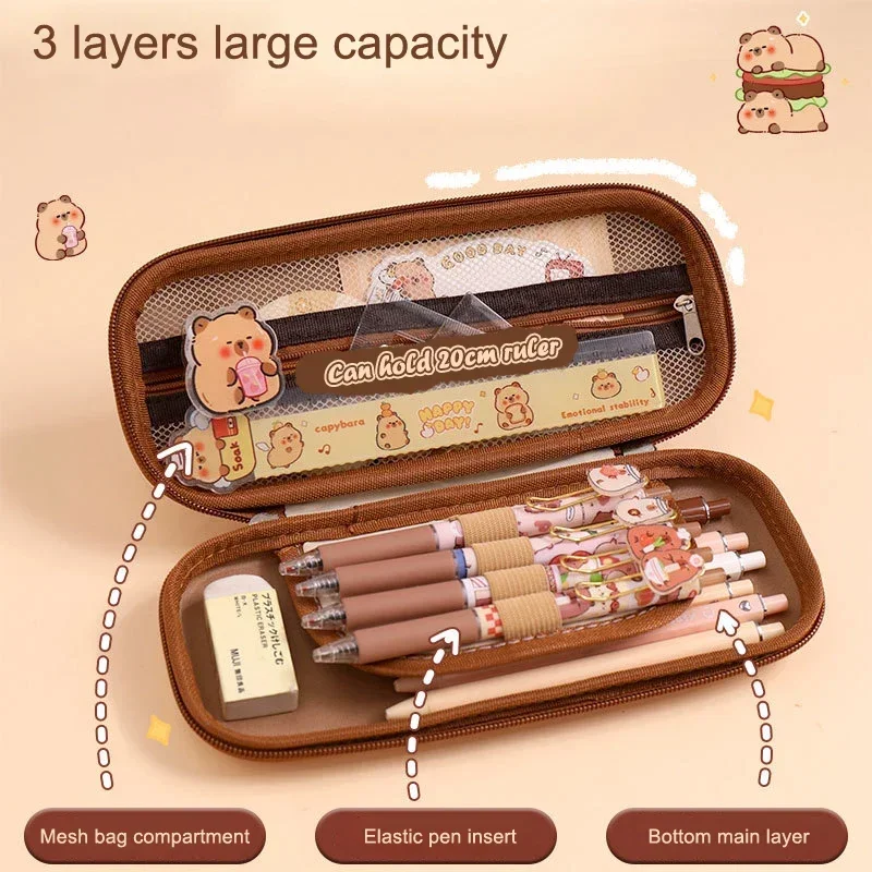 3D Capybara Pencil Case Drop Resistant Waterproof Student School Supplies Large Capacity Multifunctiona Pen Pouch Stationery