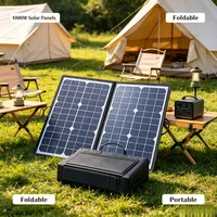 Panneau solaire pliable de 1000W, kit de chargeur solaire portable, étanche et à charge rapide avec connecteurs multiples pour station d'alimentation, camping, camping-car, voiture, alimentation d'urgence en extérieur. 4