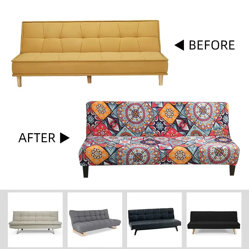 Sofa Cover Furniture Cover LAN MO LIFE Armless Sofa Bed Cover Stretch Printed Removable For Kids Pets