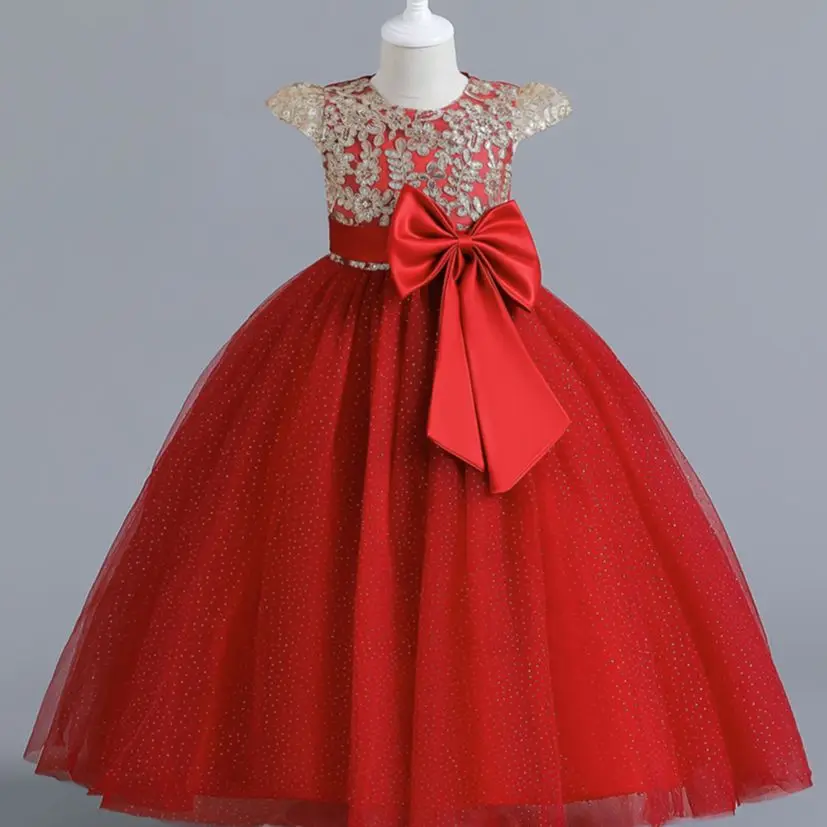 

Girls' Christmas Evening Long Dress Wedding Dress Pengpeng Princess Dress Host Piano Performance Dress For 5-8-10-12 Years