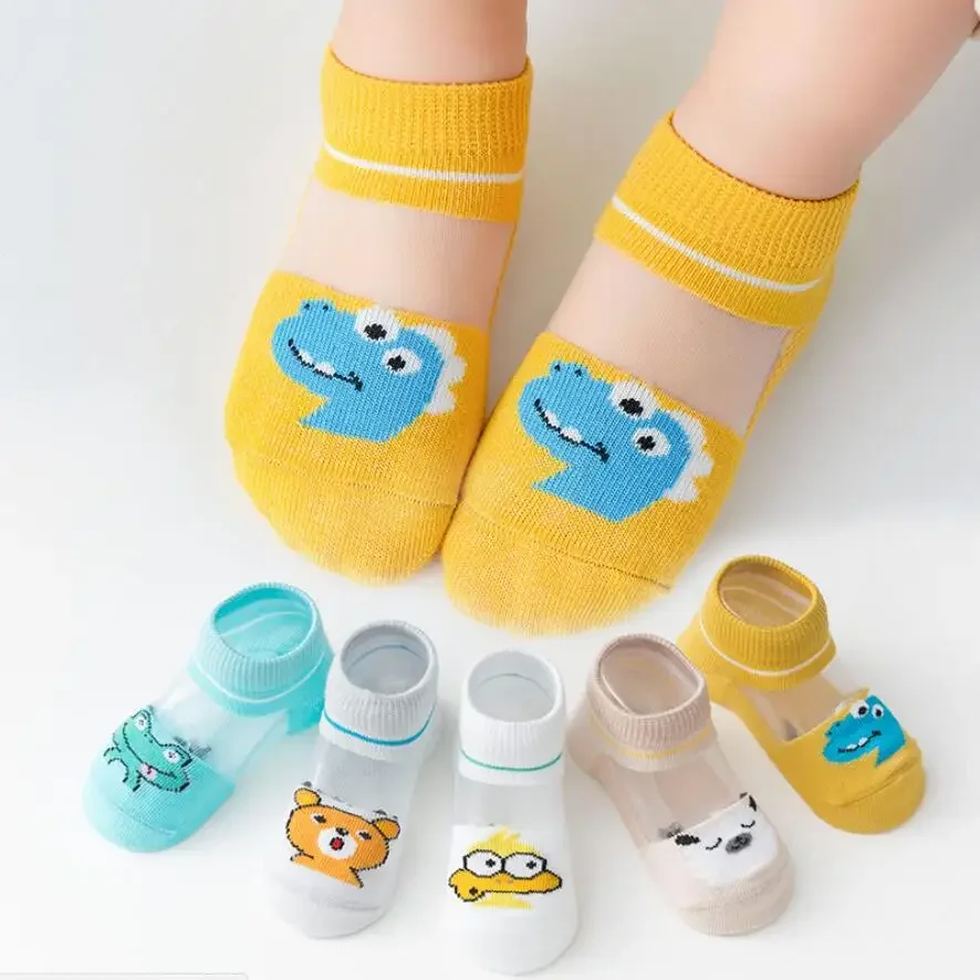 Cartoon Animal Mesh Cotton Socks for Babies and Toddlers - Pack of 5 Pairs