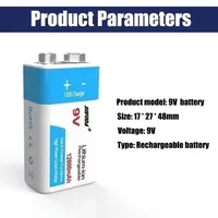 New 9V Rechargeable Battery 12800mAh 6F22 Micro USB 9v Li-ion Lithium Batteries for Multimeter Microphone Toy Remote Control KTV 2