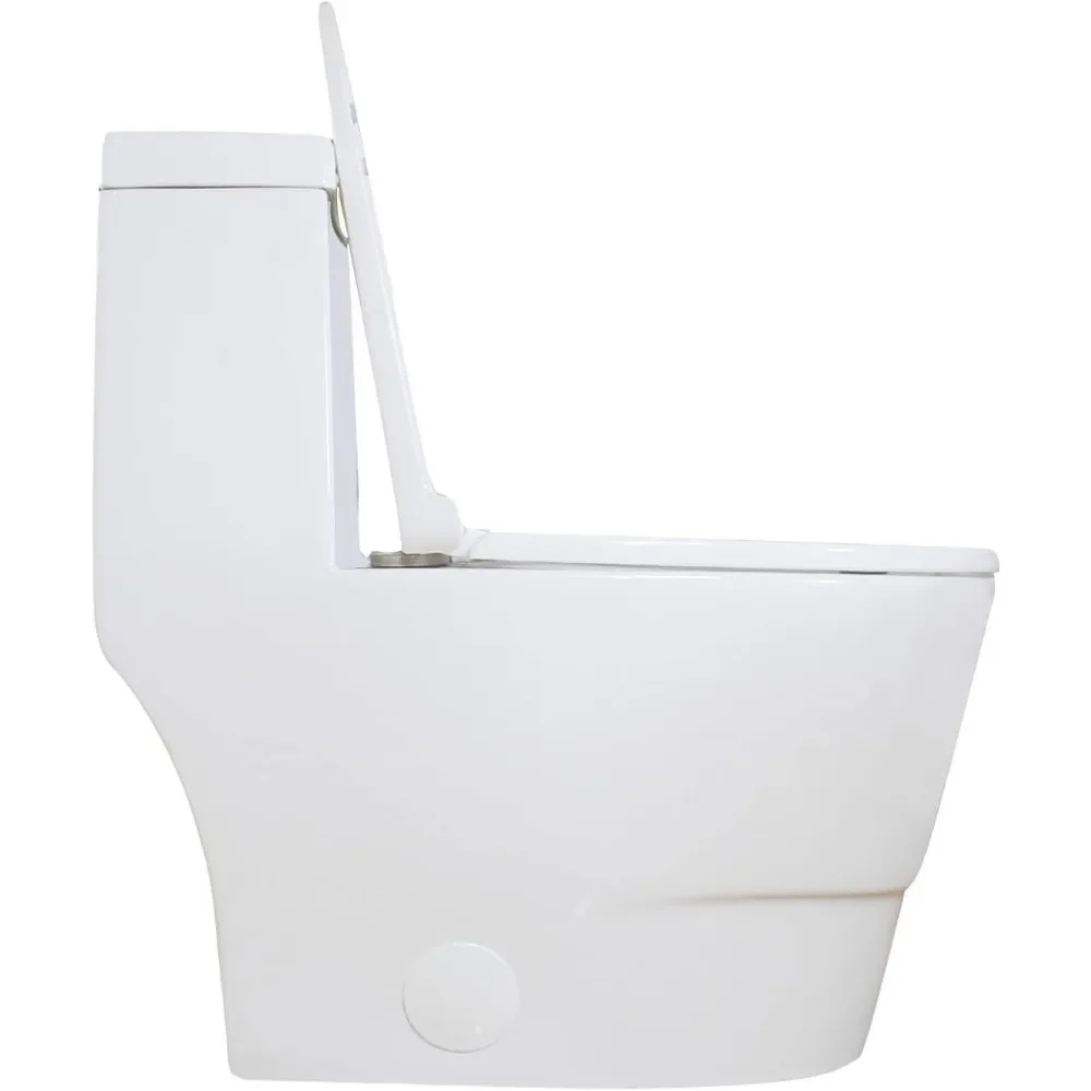 Elongated One Piece Toilet With Dual Flush Modern Sleek Design White Soft Closing Seat With Quick Release Hinges Toilets Parts