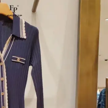 EFATZP 여성용 브이넥 긴 소매 니트 드레스, 우아한 파티 드레스, 프랑스 브랜드, 2022 여름