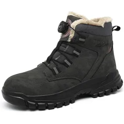 Men's Waterproof Non-Slip Safety Work Shoes with Metal Toe and Rubber Outsole - 45 (Grey(With Plush))
