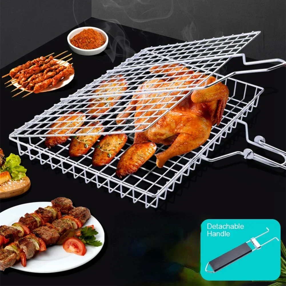 304 StainlessSteel BBQ GrillBasket & Non-StickMat for MeatVegetables Steak Heavy Duty Barbecue Picnic Party Cooking Accessories