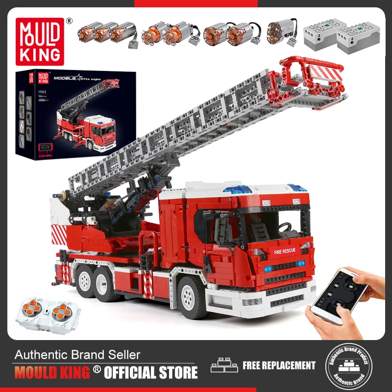 MOULD KING 17027 Technical Truck Toys APP&RC Motorized Fire Rescue Vehicle  Car Model Building Blocks Bricks Kids Christmas Gifts