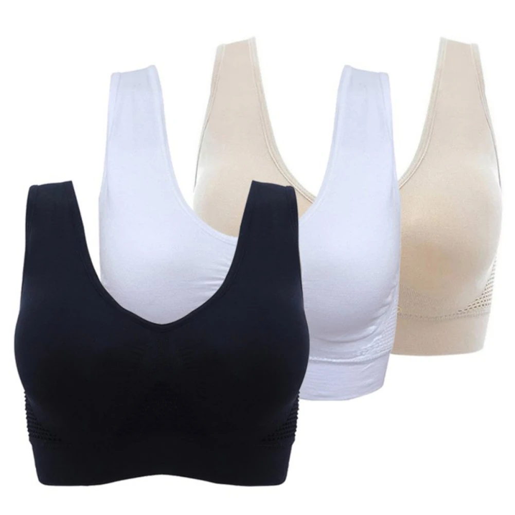 여성용 심리스 스포츠 브라, 통기성 속옷, 패드 포함, 푸시업 브라, 플러스 사이즈, 5XL, 6XL, 3 개 세트