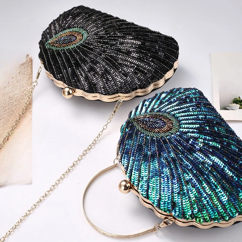 1PC Ladies' High-end Sequin Bag, Dinner Handbag, Peacock Pattern, Fashionable Party Wallet, Handbag, Valentine's Day Gift