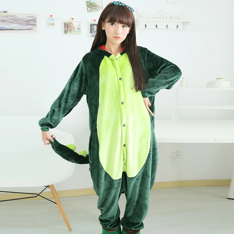 Autumn Winter Dinosaur Cartoon Animal Sexy Onesie Women piece pajamas Cute Green Sleeping Clothes Cosplay adults