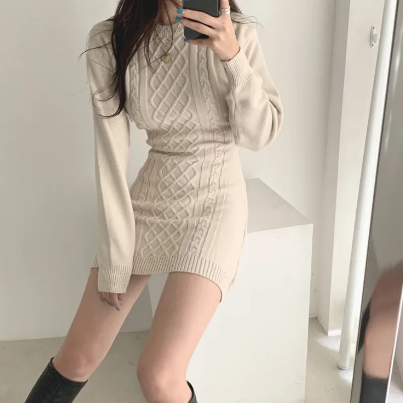 

Knit Backless Sweater Dress Women 2023 Autumn O Neck Sexy Jumpers Loose Pullover Winter Female Vestidos Streetwear Sweater Dress