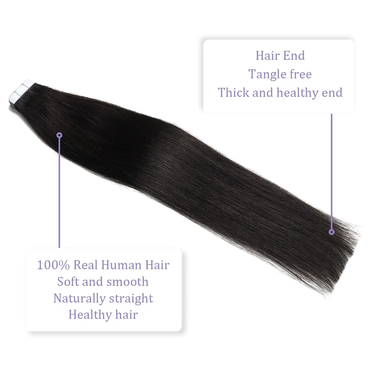 Tape in Hair Extensions Human Hair 12-30 Inch Seamless Skin Weft Pu Extensions Color 1B Off Black Glue in
