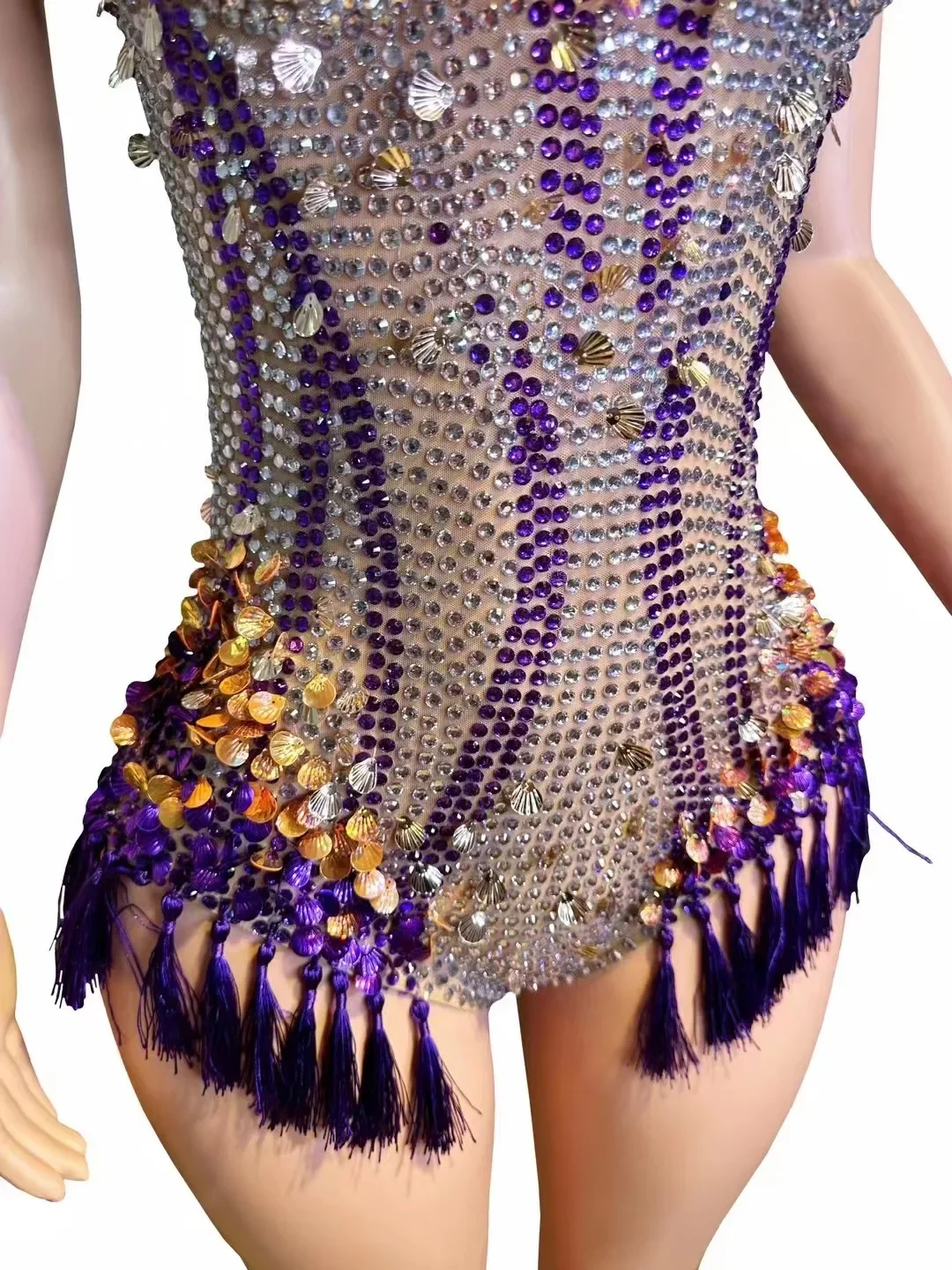 Sparkly Rhinestones Sequins Tassels V Neck Bodysuit Women Sexy Performance Dance Costume Nightclub Singer Dancer Stage Wear dance dress rhinestones dress women costume set sexy evening dress