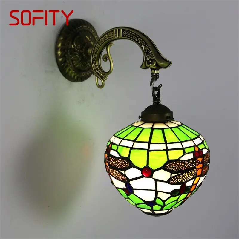 

BERTH Tiffany Wall Lamp LED Creative Dragonfly Glass Sconce Bed Light for Home Living Room Bedroom Aisle Decor