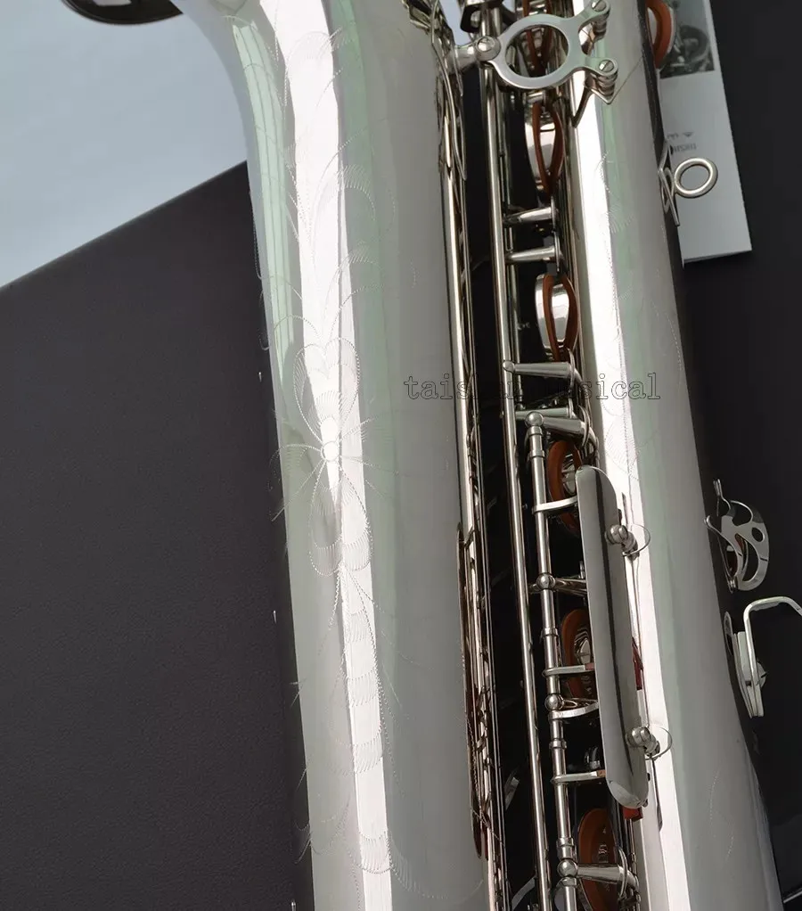 Silver Nickel Baritone Saxophone Eb Sax Free Metal Mouth Engraving Bell