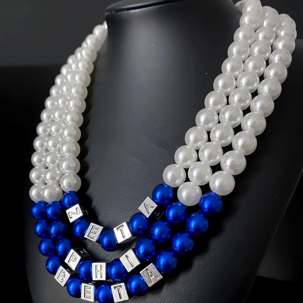 American Black Women ZETA PHI BETA sorority blue multi-layered imitation pearl bead necklace choker women necklace
