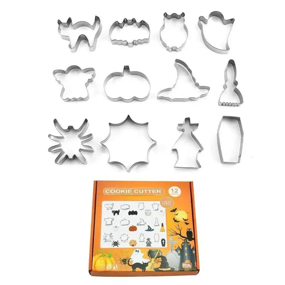 12PCS Halloween Cookie Cutter Stainless Steel Cartoon Bat Shaped Baking Kitchen Tools
