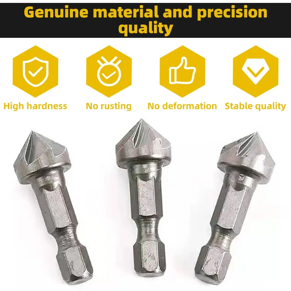 1/3PCS Hexagonal Shank Six-Blade Woodworking Chamfering Tool Carbon Steel Sandblasting Chamfering Knife Hole Opener Countersink