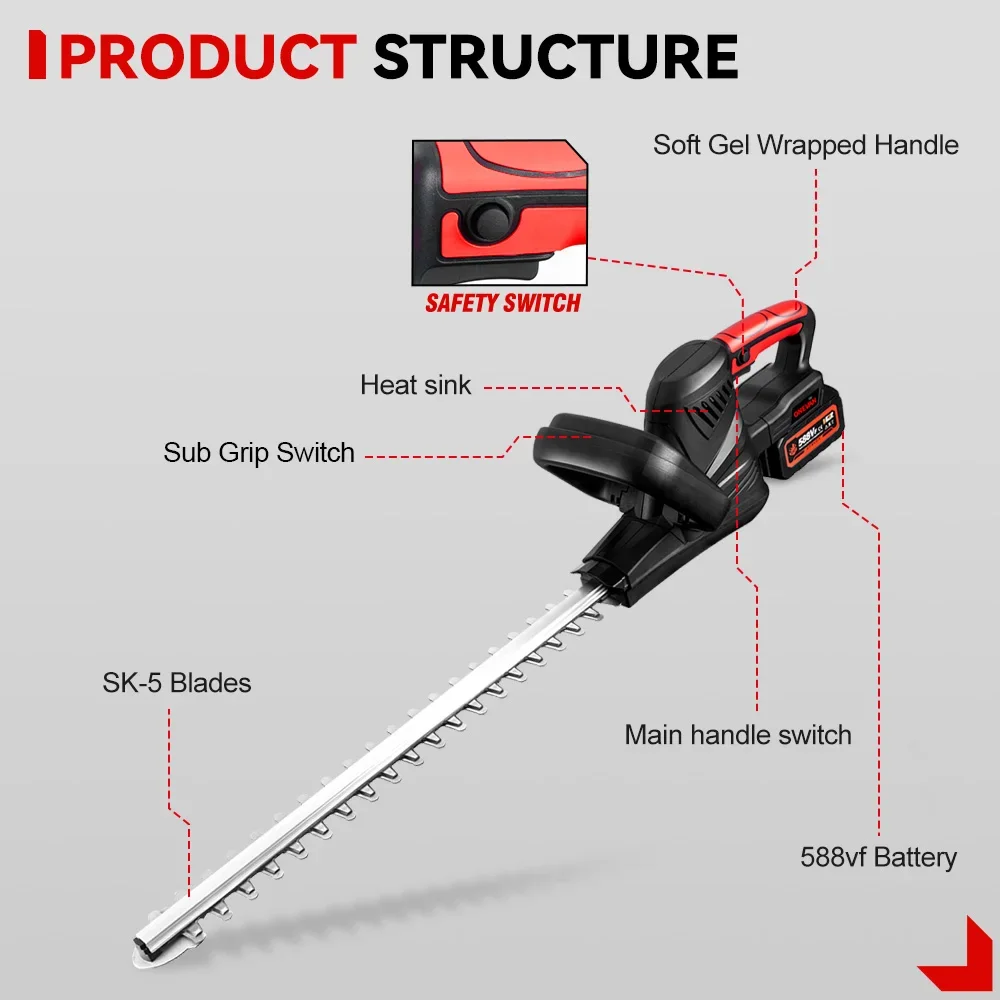 2000W Brushless Electric Hedge Trimmer Cordless Household Trimmer Rechargeable Grass Trimmer Garden Tools For 21V 18V Battery - Image 5