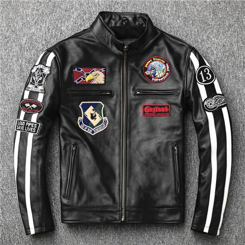 

2023 Punk Style Thickened Men's Leather Motorcyle Jacket Fashion Slim Cowhide Cropped Oversized Cowhide Leather Jacket