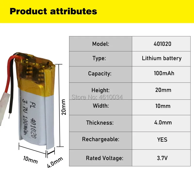 Liter energy battery Bluetooth headset 401120 401020 401220 100mAh mini smart Bracelet rechargeable 3.7V polymer lithium battery