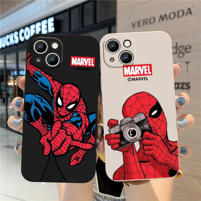 Funda De Teléfono De Anime Marvel Spider-man Para Apple Iphone 14 13 12  Mini 11 Pro Max 8 7 Plus Funda Trasera Con Cuerda Líquida Para La Izquierda  - Carcasas Y Estuches Para Móviles - AliExpress