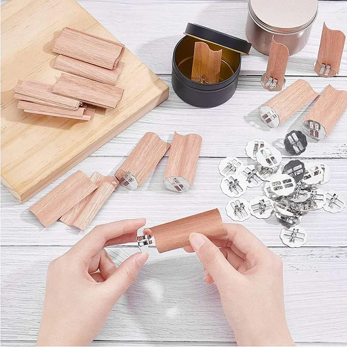 Candle Making Kit Candle Making Supplies 10pcs/set S-Shaped Wooden Candle Wicks Eco-friendly Smokeless Big Flame Wooden Wax Core & Base Clamp Candle Jar DIY Kit