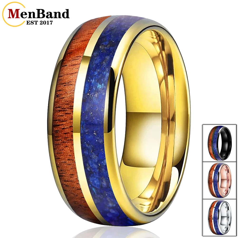 8mm Tungsten Carbide Ring for Men Women Engagement Wedding Band Blue-Lapis Koa Wood Inlay Dropshipping Dome Comfort Fit 10 pieces blue tip wl20 welding tungsten zirconiated electrodes