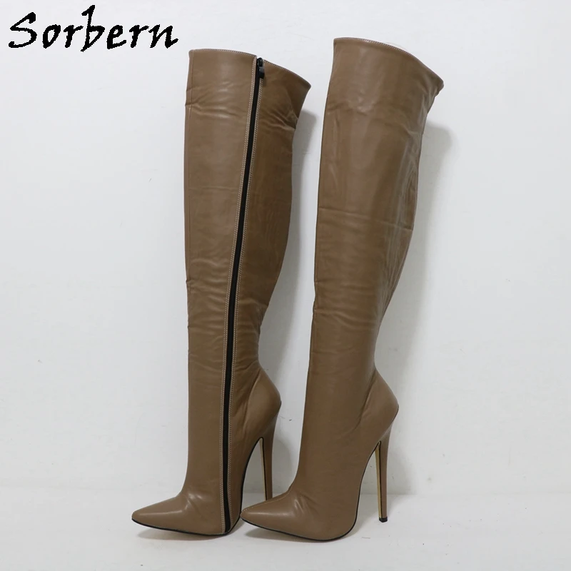 

Sorbern Thick Shaft Boots Women Knee High Full Zipper High Instep Pointed Toes No Streched Legs Stilettos Heel Custom Colors