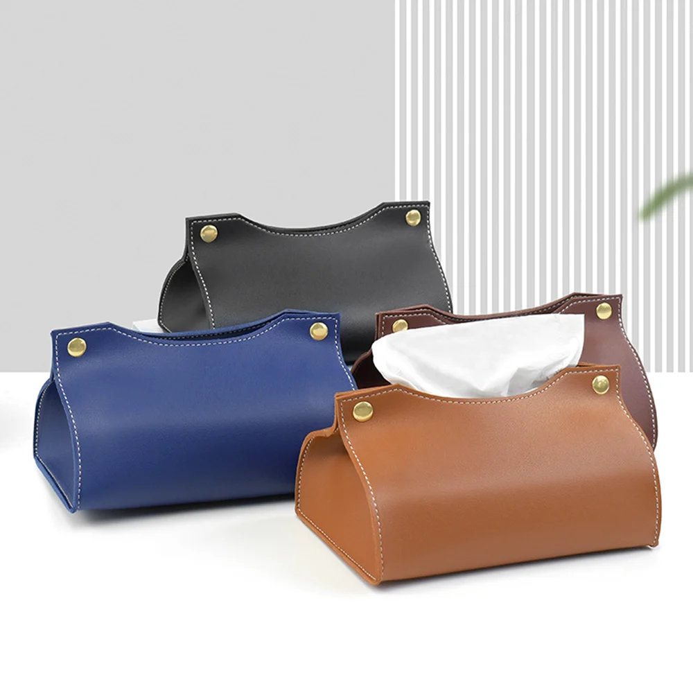 

Desktop Tissue Box PU Leather Napkin Organizers Paper Storage Bag