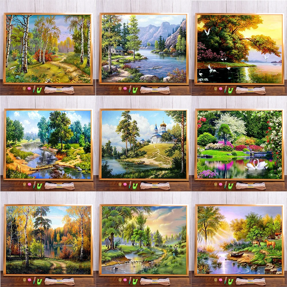DIY Embroidery Painting Needlework Tree Forest Landscape Cross-Stitch Complete Kit Handicraft For Living Room Wall Home Decor
