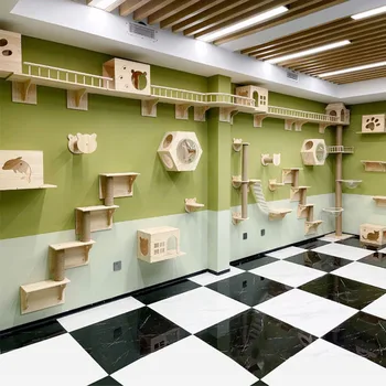 Cat Climbing Frame Wall-Type Solid Wood Wall Wall-Mounted Toy Large Soft Ladder Jumping Platform Cat Scraper Tree Accessories 2