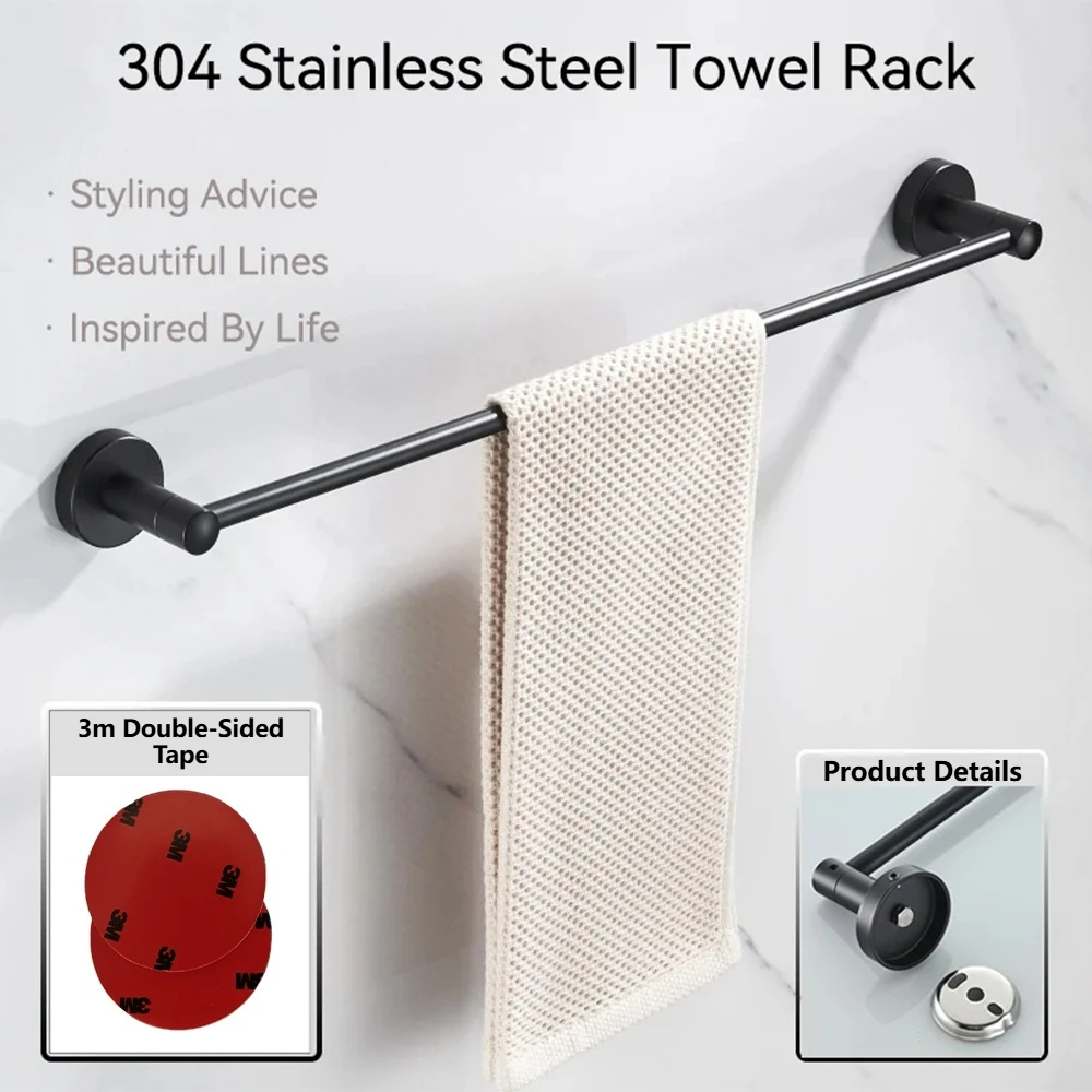 Towel Rack Towel Holder 60CM Towel Holder Stainless Steel No Drilling Bathroom Towel Organizers Self-Adhesive Bar Bathroom Shelves Towels Rack