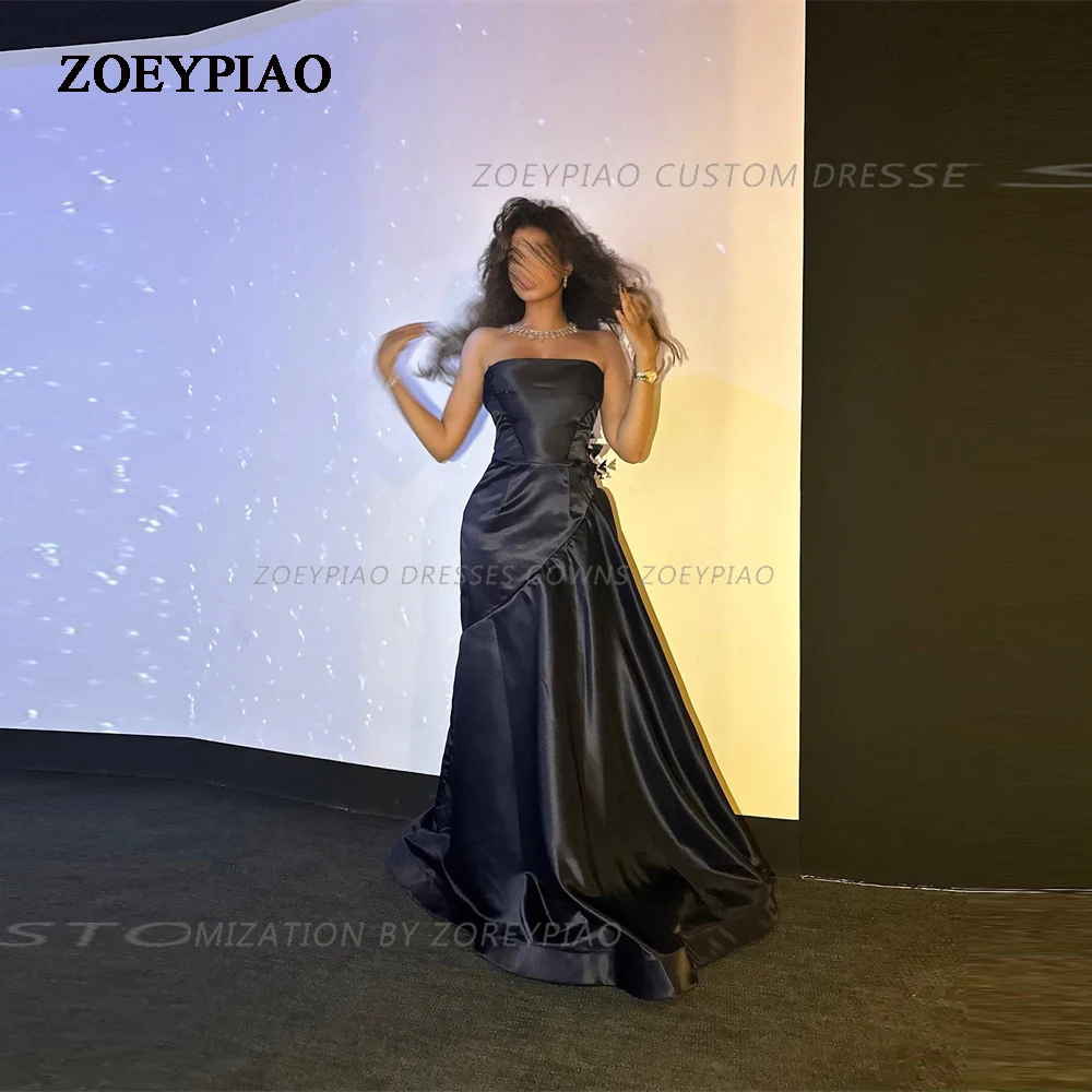 

Black Arabic Long Evening Dresses Strapless A Line Custom Party Dress Satin A-Line vestidos de fiesta elegantes para mujer 2023