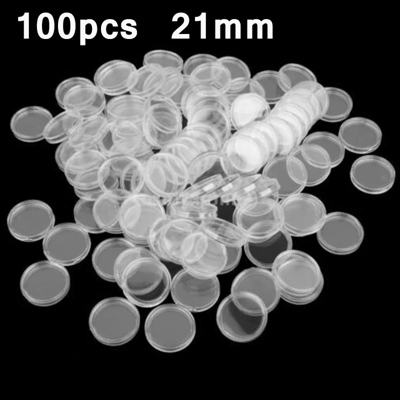 100Pcs Coin Holder Capsules Storage Clear Round Display Cases Coin Protection Container 21mm Plastic For Collectors Decor