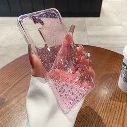 Transparent Glitter Star Sequin Epoxy Soft Phone Case for Galaxy S24FE (Pink)