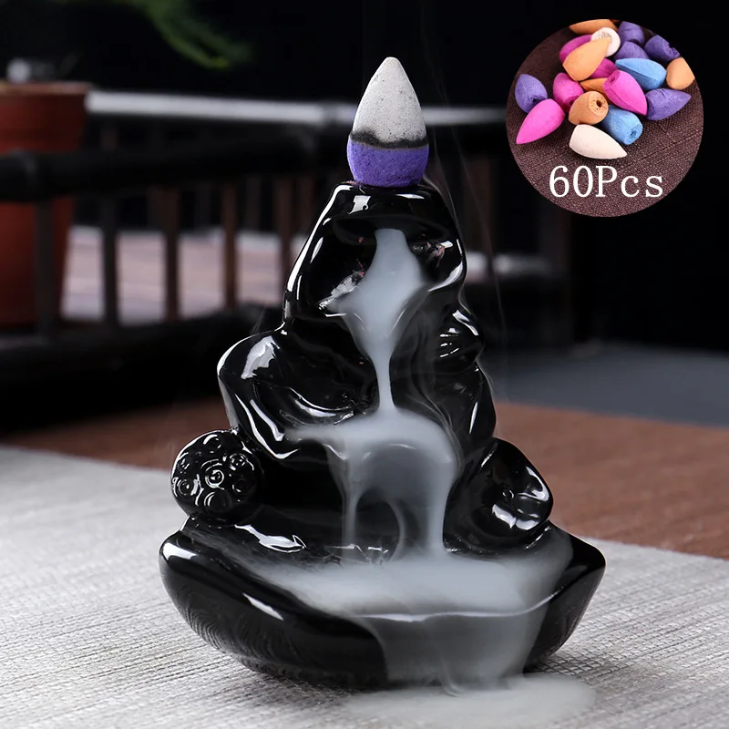 

Free 60 incense Ceramic backflow incense burner new creative bergamot rockery incense burner ceramic incense office ornaments